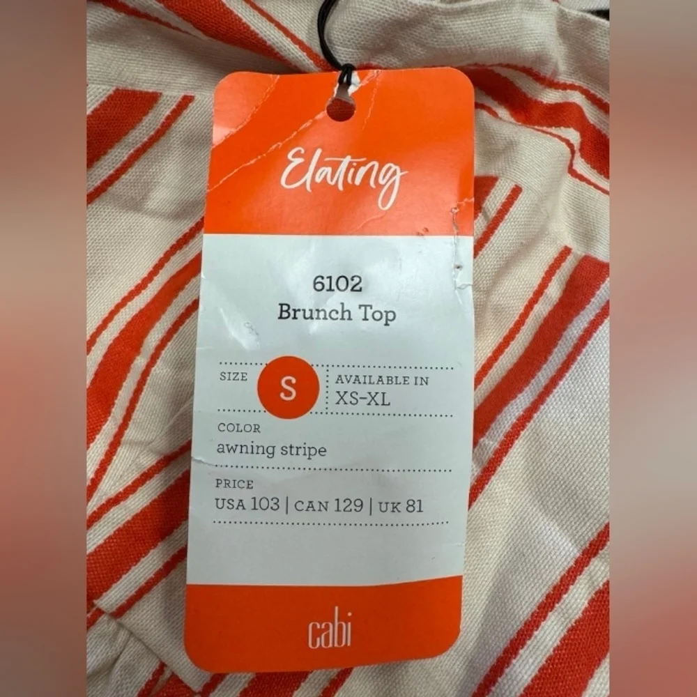 Cabi NWT Brunch Top Orange/Creme Size Small Linen Blend - Picture 8 of 12